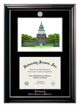 Dartmouth Geisel School of Medicine Double Opening with Campus Image (Stacked) Frame in Classic Ebony with Silver Trim with Black & Silver Mats for document: 8 1/2"h x 11"w  