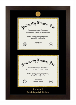 Dartmouth Geisel School of Medicine Double Degree (Stacked) Frame in Manhattan Espresso with Black & Gold Mats for document: 8 1/2"h x 11"w  , document: 8 1/2"h x 11"w  