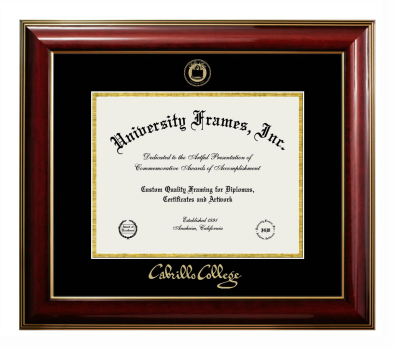 Cabrillo College Diploma Frame in Classic Mahogany with Gold Trim with Black & Gold Mats for DOCUMENT: 8 1/2"H X 11"W  