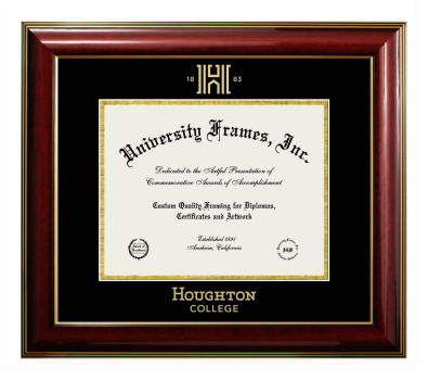 Houghton College Diploma Frame in Classic Mahogany with Gold Trim with Black & Gold Mats for DOCUMENT: 8 1/2"H X 11"W  