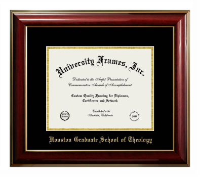 Houston Graduate School of Theology Diploma Frame in Classic Mahogany with Gold Trim with Black & Gold Mats for document: 8 1/2"h x 11"w  