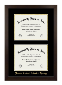 Houston Graduate School of Theology Double Degree (Stacked) Frame in Manhattan Espresso with Black & Gold Mats for document: 8 1/2"h x 11"w  , document: 8 1/2"h x 11"w  