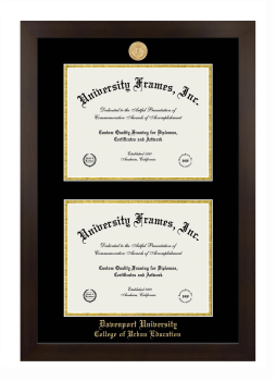 Davenport University College of Urban Education Double Degree (Stacked) Frame in Manhattan Espresso with Black & Gold Mats for document: 8 1/2"h x 11"w  , document: 8 1/2"h x 11"w  