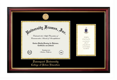 Davenport University College of Urban Education Diploma with Announcement Frame in Petite Mahogany with Gold Trim with Black & Gold Mats for document: 8 1/2"h x 11"w  , diploma: 7"h x 4"w  