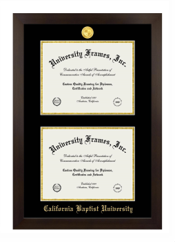 California Baptist University Double Degree (Stacked) Frame in Manhattan Espresso with Black & Gold Mats for document: 8 1/2"h x 11"w  , document: 8 1/2"h x 11"w  