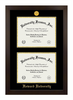 Howard University Double Degree (Stacked) Frame in Manhattan Espresso with Black & Gold Mats for document: 8 1/2"h x 11"w  , document: 8 1/2"h x 11"w  