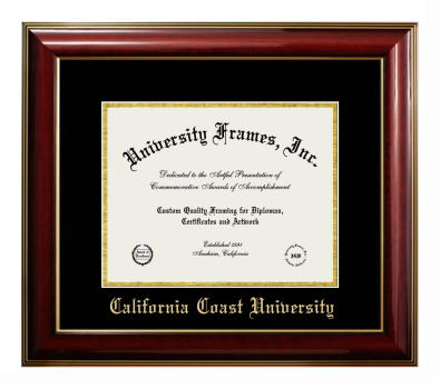 California Coast University Diploma Frame in Classic Mahogany with Gold Trim with Black & Gold Mats for document: 8 1/2"h x 11"w  