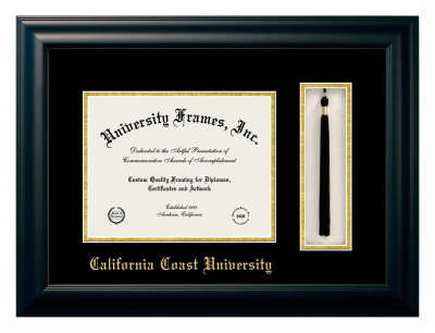 California Coast University Diploma with Tassel Box Frame in Satin Black with Black & Gold Mats for document: 8 1/2"h x 11"w  