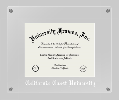 California Coast University Lucent Clear-over-Clear Frame in Lucent Clear Moulding with Lucent Clear Mat for document: 8 1/2"h x 11"w  