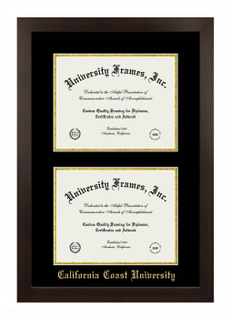 California Coast University Double Degree (Stacked) Frame in Manhattan Espresso with Black & Gold Mats for document: 8 1/2"h x 11"w  , document: 8 1/2"h x 11"w  