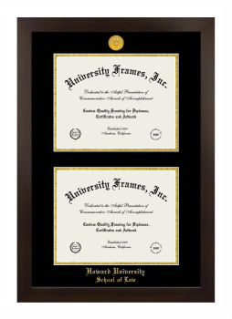 Howard University School of Law Double Degree (Stacked) Frame in Manhattan Espresso with Black & Gold Mats for document: 8 1/2"h x 11"w  , document: 8 1/2"h x 11"w  
