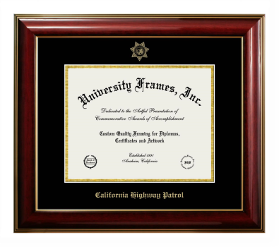 California Highway Patrol Diploma Frame in Classic Mahogany with Gold Trim with Black & Gold Mats for document: 8 1/2"h x 11"w  