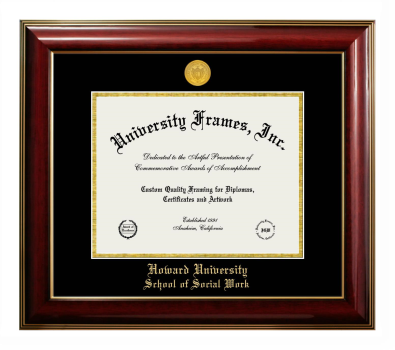 Howard University School of Social Work Diploma Frame in Classic Mahogany with Gold Trim with Black & Gold Mats for document: 8 1/2"h x 11"w  