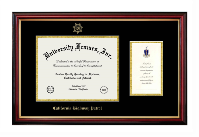 California Highway Patrol Diploma with Announcement Frame in Petite Mahogany with Gold Trim with Black & Gold Mats for document: 8 1/2"h x 11"w  , diploma: 7"h x 4"w  