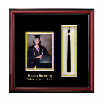 Howard University School of Social Work 5 x 7 Portrait with Tassel Box Frame in Petite Cherry with Black & Gold Mats