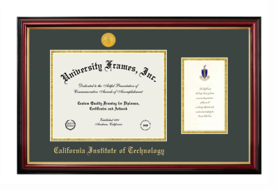 California Institute of Technology Diploma with Announcement Frame in Petite Mahogany with Gold Trim with Forest Green & Gold Mats for DOCUMENT: 8 1/2"H X 11"W  ,  7"H X 4"W  