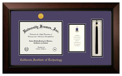 California Institute of Technology Diploma with Announcement & Tassel Box Frame in Legacy Black Cherry with Purple & Black Mats for DOCUMENT: 8 1/2"H X 11"W  ,  7"H X 4"W  