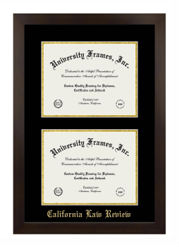 California Law Review Double Degree (Stacked) Frame in Manhattan Espresso with Black & Gold Mats for document: 8 1/2"h x 11"w  , document: 8 1/2"h x 11"w  