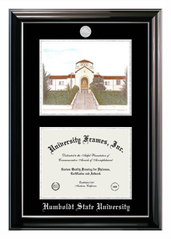 Humboldt State University Double Opening with Campus Image (Stacked) Frame in Classic Ebony with Silver Trim with Black & Silver Mats for  8 1/2"h x 11"w  