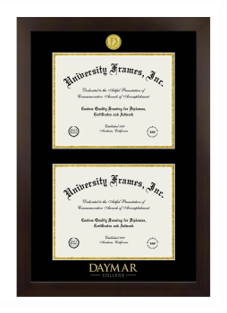 Daymar College Double Degree (Stacked) Frame in Manhattan Espresso with Black & Gold Mats for document: 8 1/2"h x 11"w  , document: 8 1/2"h x 11"w  