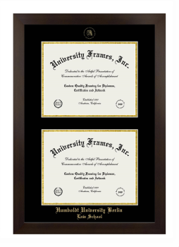 Humboldt University Berlin Law School Double Degree (Stacked) Frame in Manhattan Espresso with Black & Gold Mats for document: 8 1/2"h x 11"w  , document: 8 1/2"h x 11"w  