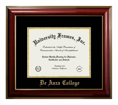 De Anza College Diploma Frame in Classic Mahogany with Gold Trim with Black & Gold Mats for DOCUMENT: 8 1/2"H X 11"W  