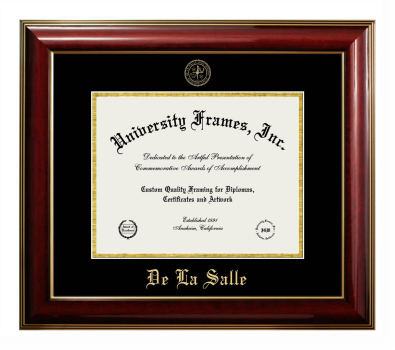 De La Salle Diploma Frame in Classic Mahogany with Gold Trim with Black & Gold Mats for DOCUMENT: 8 1/2"H X 11"W  
