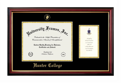 Hunter College (CUNY) Diploma with Announcement Frame in Petite Mahogany with Gold Trim with Black & Gold Mats for DOCUMENT: 8 1/2"H X 11"W  ,  7"H X 4"W  