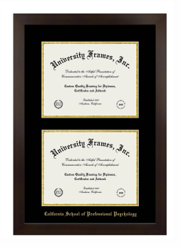 California School of Professional Psychology Double Degree (Stacked) Frame in Manhattan Espresso with Black & Gold Mats for document: 8 1/2"h x 11"w  , document: 8 1/2"h x 11"w  