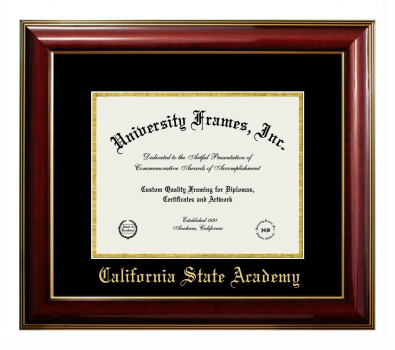 California State Academy Diploma Frame in Classic Mahogany with Gold Trim with Black & Gold Mats for document: 8 1/2"h x 11"w  