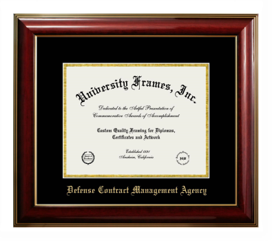 Defense Contract Management Agency Diploma Frame in Classic Mahogany with Gold Trim with Black & Gold Mats for DOCUMENT: 8 1/2"H X 11"W  