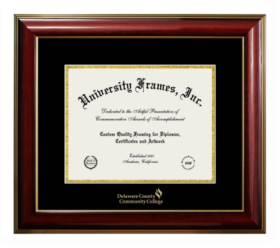 Delaware County Community College Diploma Frame in Classic Mahogany with Gold Trim with Black & Gold Mats for DOCUMENT: 8 1/2"H X 11"W  