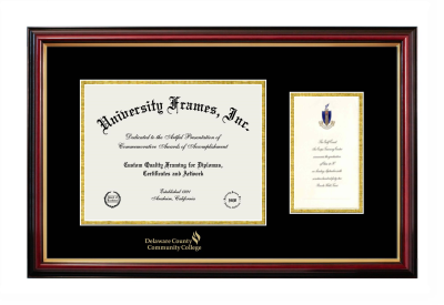 Delaware County Community College Diploma with Announcement Frame in Petite Mahogany with Gold Trim with Black & Gold Mats for document: 8 1/2"h x 11"w  , diploma: 7"h x 4"w  