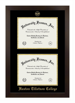 Huston Tillotson College Double Degree (Stacked) Frame in Manhattan Espresso with Black & Gold Mats for document: 8 1/2"h x 11"w  , document: 8 1/2"h x 11"w  