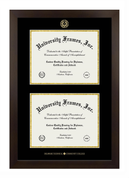 Delaware Technical Community College Double Degree (Stacked) Frame in Manhattan Espresso with Black & Gold Mats for document: 8 1/2"h x 11"w  , document: 8 1/2"h x 11"w  