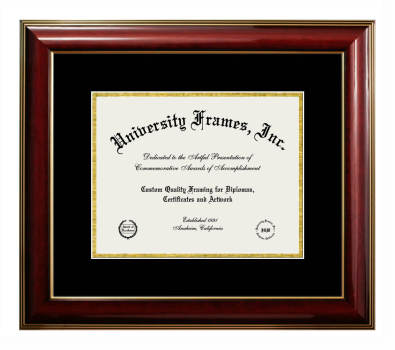 California State Polytechnic University Pomona College of Science Diploma Frame in Classic Mahogany with Gold Trim with Black & Gold Mats for document: 8 1/2"h x 11"w  