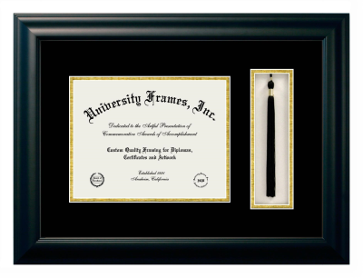 California State Polytechnic University Pomona College of Science Diploma with Tassel Box Frame in Satin Black with Black & Gold Mats for document: 8 1/2"h x 11"w  