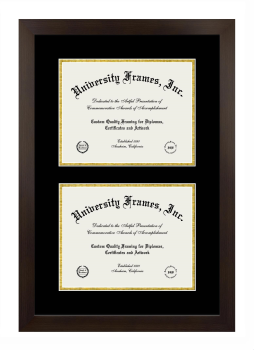 California State Polytechnic University Pomona College of Science Double Degree (Stacked) Frame in Manhattan Espresso with Black & Gold Mats for document: 8 1/2"h x 11"w  , document: 8 1/2"h x 11"w  