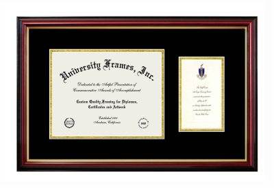 ICM School of Business and Medical Careers Diploma with Announcement Frame in Petite Mahogany with Gold Trim with Black & Gold Mats for document: 8 1/2"h x 11"w  , diploma: 7"h x 4"w  