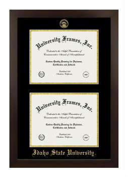 Idaho State University  (Pocatello) Double Degree (Stacked) Frame in Manhattan Espresso with Black & Gold Mats for document: 8 1/2"h x 11"w  , document: 8 1/2"h x 11"w  