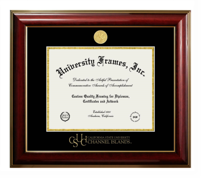 California State University, Channel Islands Diploma Frame in Classic Mahogany with Gold Trim with Black & Gold Mats for document: 8 1/2"h x 11"w  