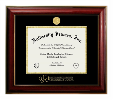 California State University, Channel Islands Diploma Frame in Classic Mahogany with Gold Trim with Black & Gold Mats for DOCUMENT: 8 1/2"H X 11"W  