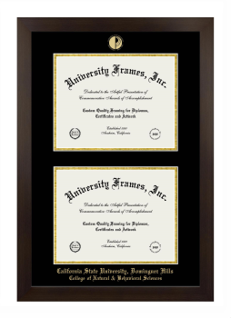California State University, Dominguez Hills College of Natural & Behavioral Sciences Double Diploma Frame in Manhattan Espresso with Black & Gold Mats for document: 8 1/2"h x 11"w  , document: 8 1/2"h x 11"w  