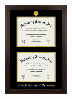 Illinois College of Optometry Double Degree (Stacked) Frame in Manhattan Espresso with Black & Gold Mats for document: 8 1/2"h x 11"w  , document: 8 1/2"h x 11"w  