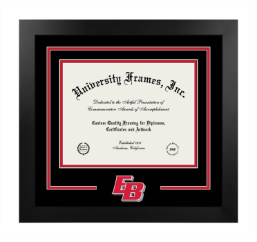 California State University, East Bay College of Business and Economics Logo Mat Frame in Manhattan Black with Black & Red Mats for document: 8 1/2"h x 11"w  