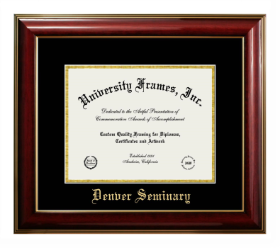 Denver Seminary Diploma Frame in Classic Mahogany with Gold Trim with Black & Gold Mats for DOCUMENT: 8 1/2"H X 11"W  