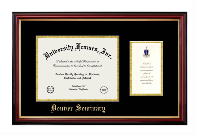 Denver Seminary Diploma with Announcement Frame in Petite Mahogany with Gold Trim with Black & Gold Mats for document: 8 1/2"h x 11"w  , diploma: 7"h x 4"w  