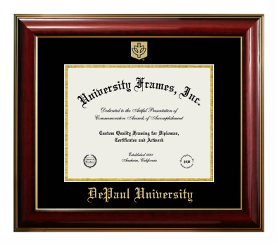 DePaul University Diploma Frame in Classic Mahogany with Gold Trim with Black & Gold Mats for DOCUMENT: 8 1/2"H X 11"W  