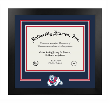 California State University, Fresno Logo Mat Frame in Manhattan Black with Navy Blue & Red Mats for DOCUMENT: 8 1/2"H X 11"W  
