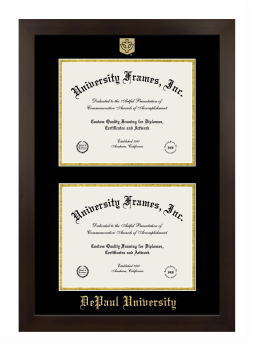 DePaul University Double Degree (Stacked) Frame in Manhattan Espresso with Black & Gold Mats for DOCUMENT: 8 1/2"H X 11"W  , DOCUMENT: 8 1/2"H X 11"W  